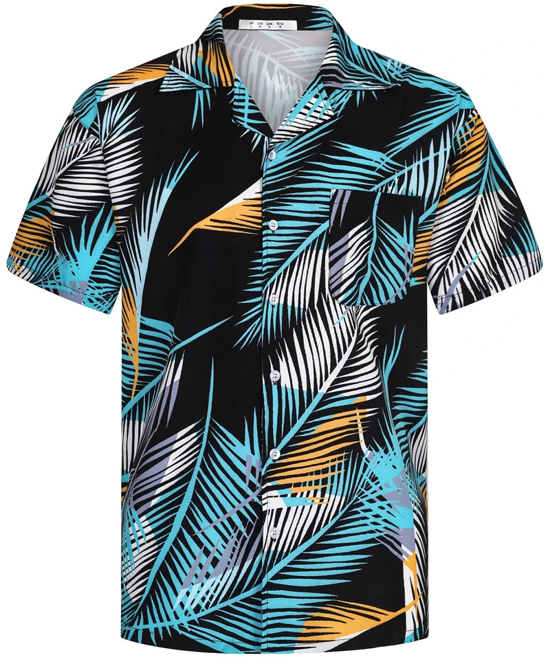 Summer Fashion Mens Hawaiian Shirts Short Sleeve Button Coconut Tree Printed Casual Beach Aloha Shirt Plus Size 6XL Hombre Ropa