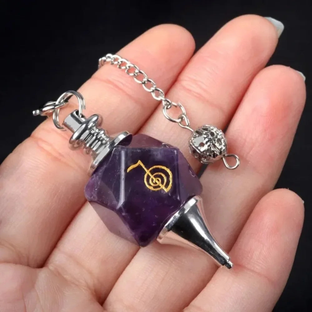 New Semi-precious Stone Chakra Pendulum Lapis Amethyst Semi-precious Stone Pendulum Cho Ku Rei Symbols Energy Pendulum