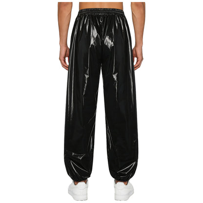 Pantalones Holgados Brillantes para Hombre Y2K con Cordón en la Cintura, Elástico en la Cintura, Bolsillos Laterales, Pantalones de Chándal Holgados y Brillantes, Disfraces de Hip Hop
