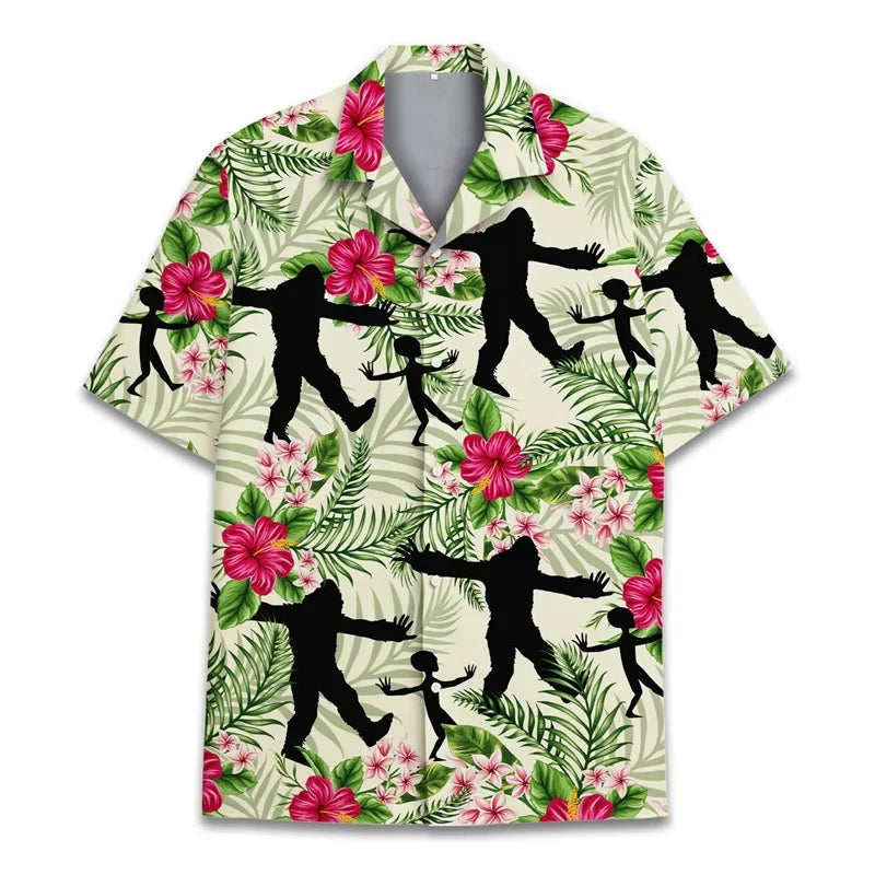3D Printed Monkey Floral Leaf Hawaiian Shirt Men Orangutan Graphic Blouse Summer Holiday Short Sleeves Street Beach Aloha Shirts