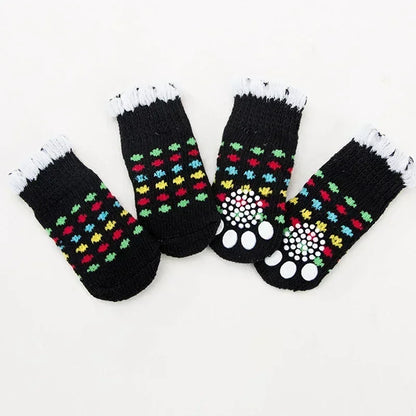 4pcs/set Dog Socks Cute Pattern Foot Covers Warm Anti Slip Shoes Puppy Paw Protector Christmas Gift Pet Accessories