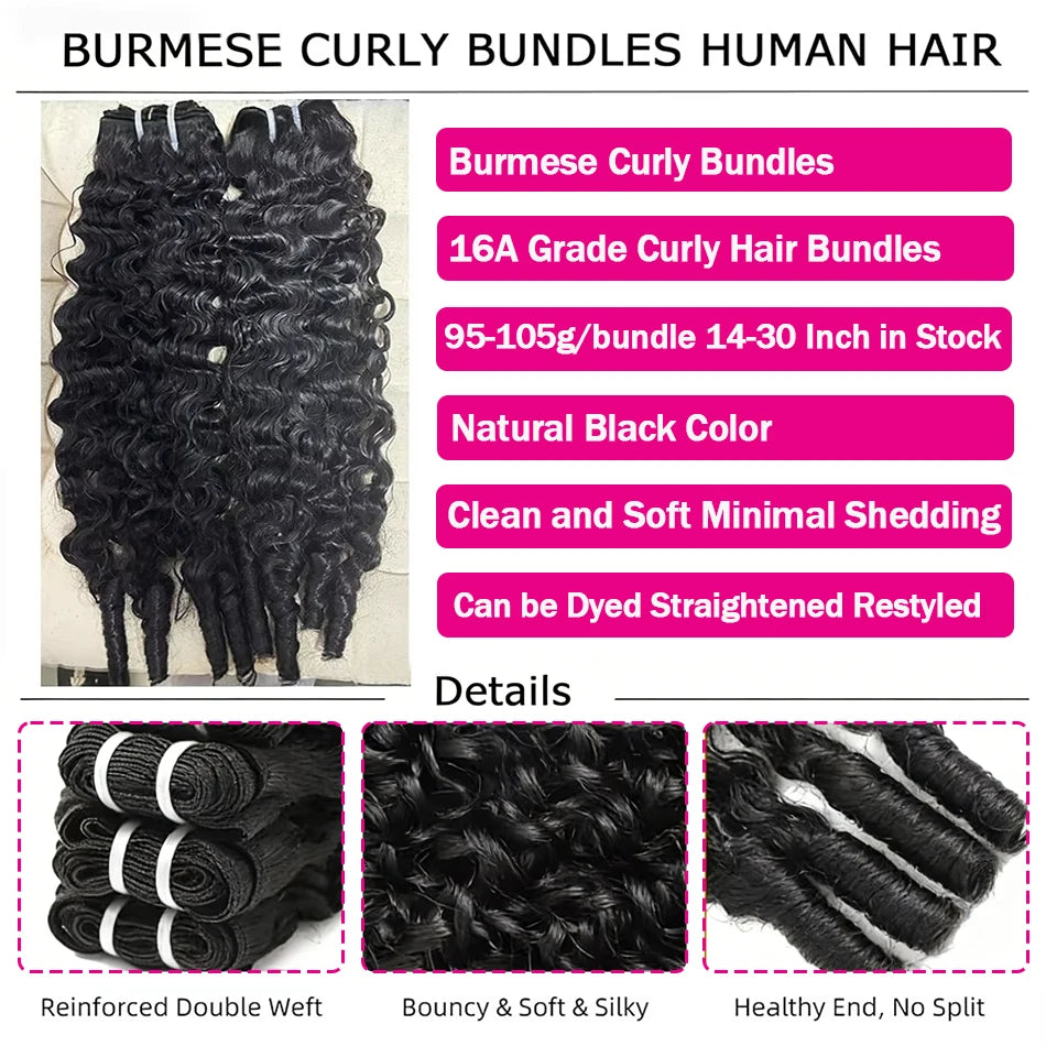 Burmese Curly Hair Bundles Human Hair Extensions Unprocessed Raw Hair Burmese 3C4A Curls 1/3/4 Pcs Human Hair Bundles Weave Deal
