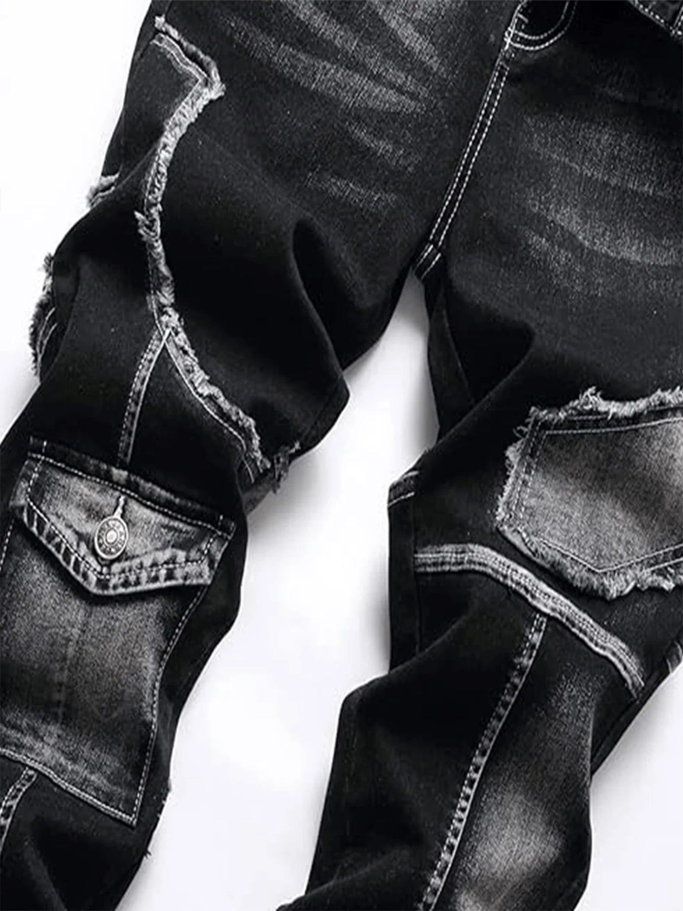 Mid-high waist fringed jeans, street style, solid color, suitable for all seasons.