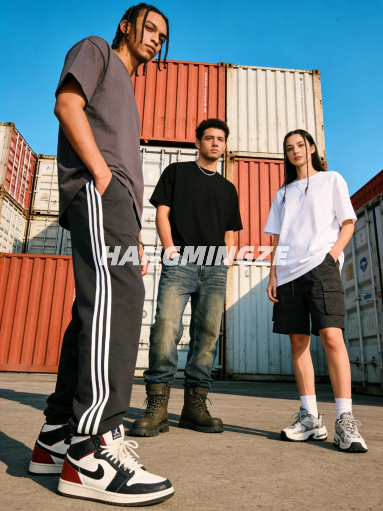 3-pack American 230GSM Heavy Cotton Short-sleeved T-shirt Men Women Solid Color Loose Round Neck Tops Couple Oversize T Shirt