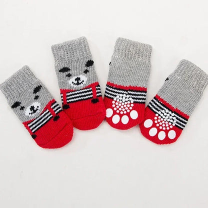 4pcs/set Dog Socks Cute Pattern Foot Covers Warm Anti Slip Shoes Puppy Paw Protector Christmas Gift Pet Accessories
