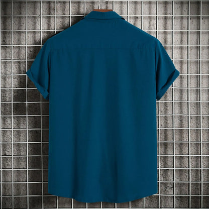 Nuevas camisas de manga corta para hombre, moda, lisas, informales, cárdigan con solapa, tops para hombre, blusa cómoda de un solo botón, camisas de playa de verano