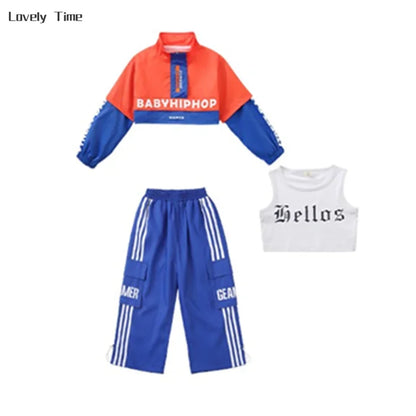 Boys Hip Hop Contrast Jacket Cargo Pants Girls Sweatshirt Pullovers Street Dance Clothes Sets Kids Tracksuit Children Streetwear