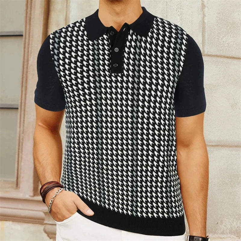 European Style Jacquard Polo Shirts Man Knitwear Business Casual Summer Coolness Quality Viscose Elastic Silky Camisas De Hombre