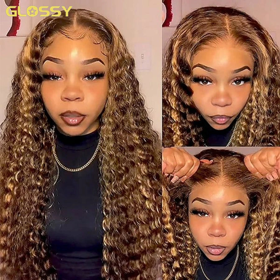 Deep Wave Honey Blonde Glueless Wig Human Hair Ready To Wear And Go Pre Plucked 13x6 Hd Water Curly Lace Frontal Wig For Women