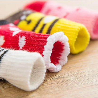 4pcs/set Dog Socks Cute Pattern Foot Covers Warm Anti Slip Shoes Puppy Paw Protector Christmas Gift Pet Accessories
