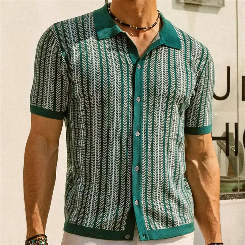 European Style Jacquard Polo Shirts Man Knitwear Business Casual Summer Coolness Quality Viscose Elastic Silky Camisas De Hombre