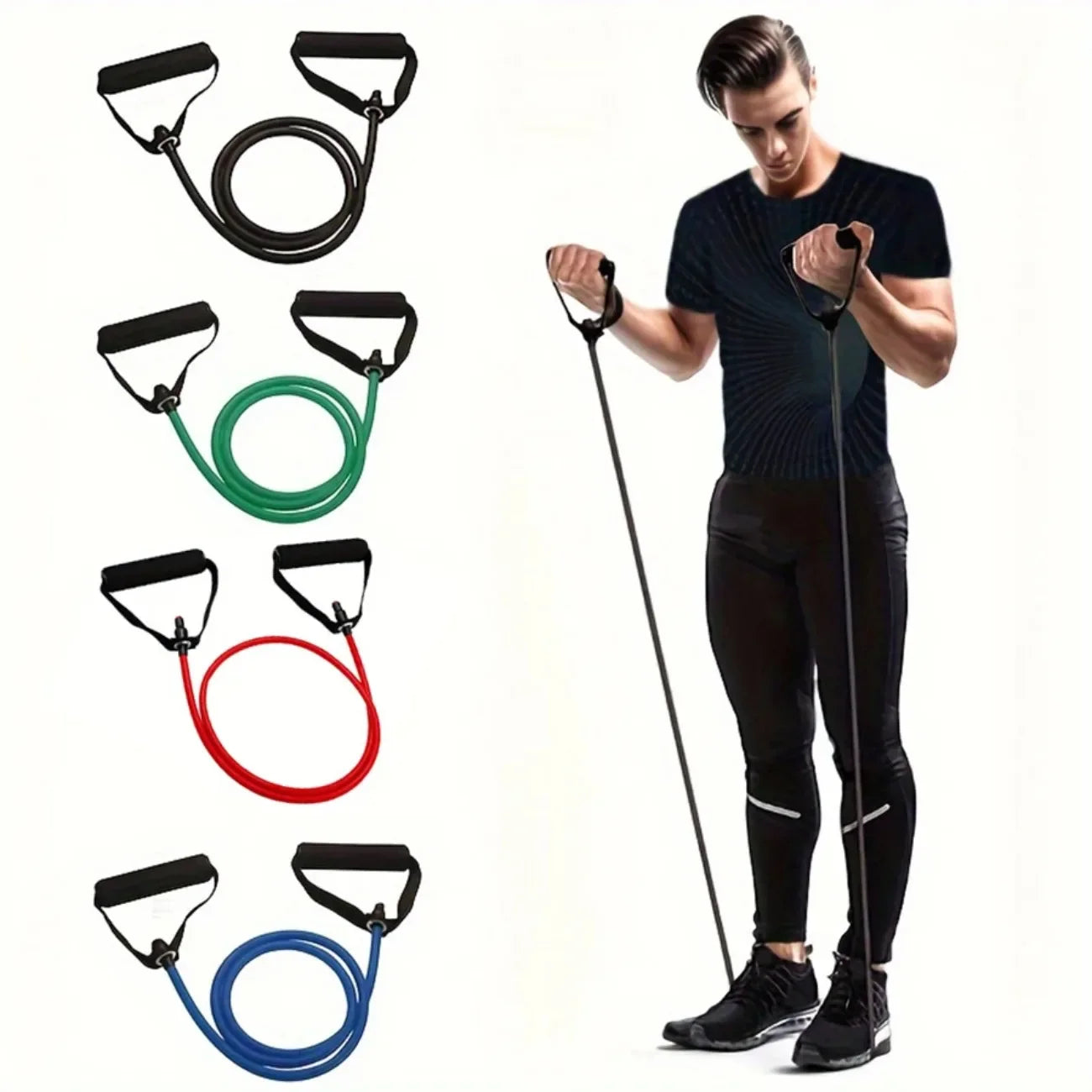 Juego de bandas de resistencia con asas – 3 niveles de fuerza para gimnasio en casa, yoga y rehabilitación, kit de entrenamiento de cuerpo completo