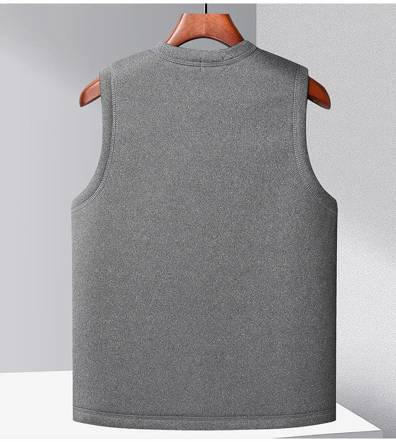 2026 Men's Autumn Winter Fashion V-neck Thickened Plus Velves Warm Vest Man Sleeveless Jackets Solid Slim Casual Waistcoat Male