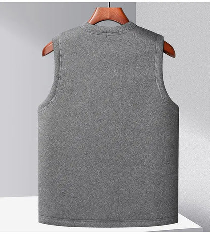 2026 Men's Autumn Winter Fashion V-neck Thickened Plus Velves Warm Vest Man Sleeveless Jackets Solid Slim Casual Waistcoat Male