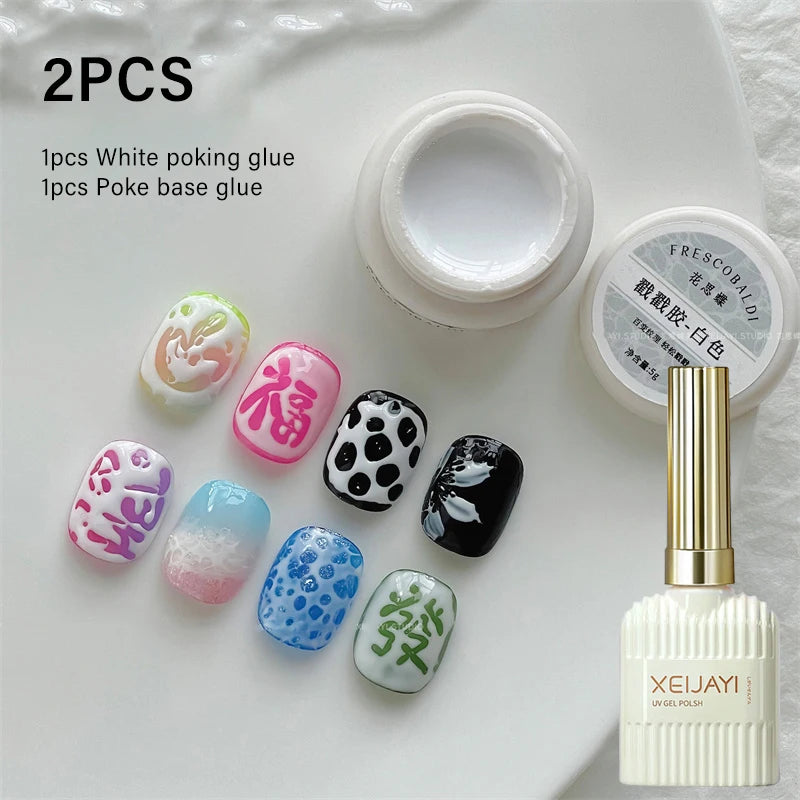 New Nail Poke Poke Nail Art Glue Black White Wave Texture Lace Hole Nail Painting Art Gel DIY Manicure Decoration Nails Salon