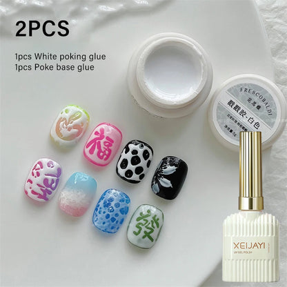 New Nail Poke Poke Nail Art Glue Black White Wave Texture Lace Hole Nail Painting Art Gel DIY Manicure Decoration Nails Salon