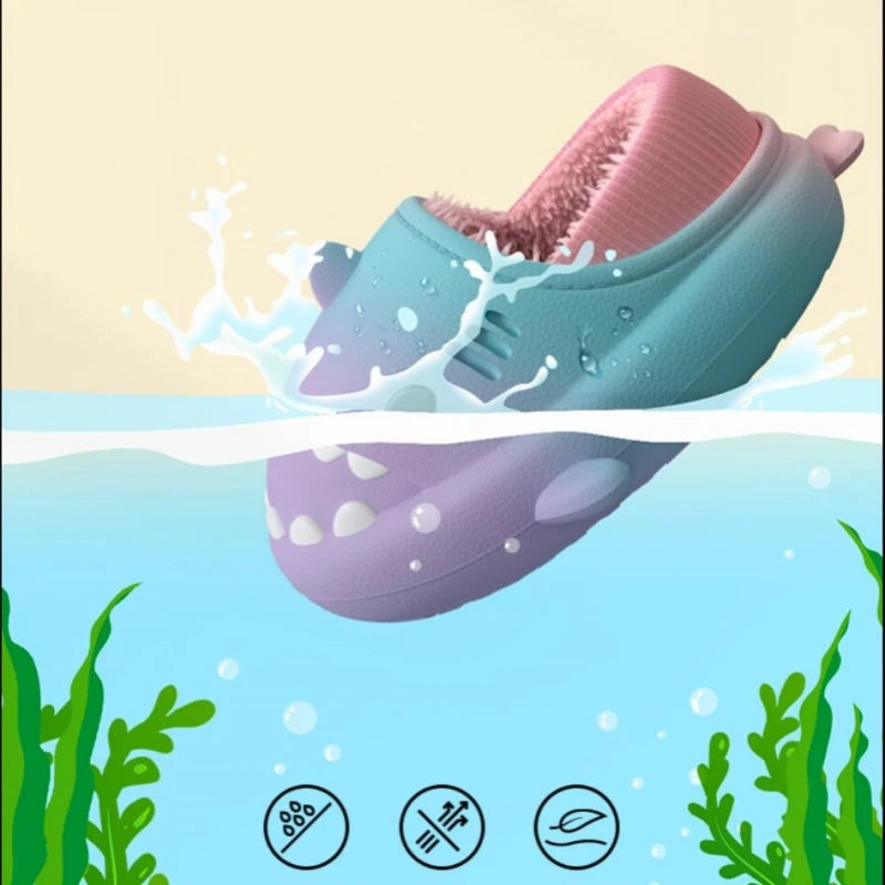 Winter Cute Children EVA Shark Slippers Girls Soft Indoor Home Cotton Sandals Boys Non-Slip Thick Slides Kids Waterproof Shoes