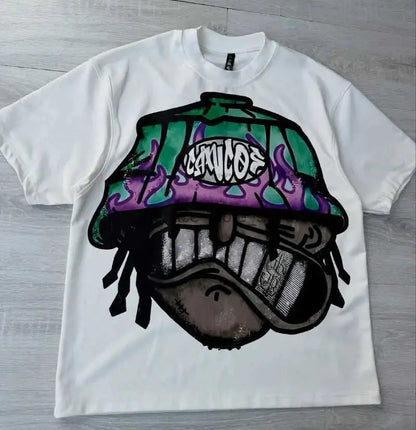 Y2k Harajuku Streetwear Men's New Summer Fashion Short Sleeved Cartoon Print Design Shirt Retro Hip Hop Trend Oversized T-Shirt