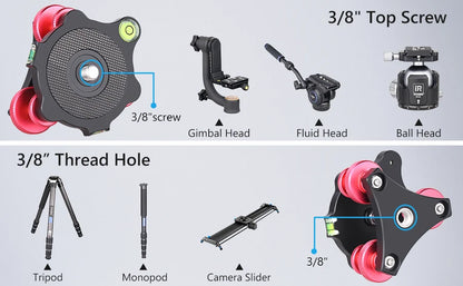 Base niveladora para trípode VICELK con base panorámica de 360° para fotografía macro panorámica con ajuste de precisión de +/-5 grados