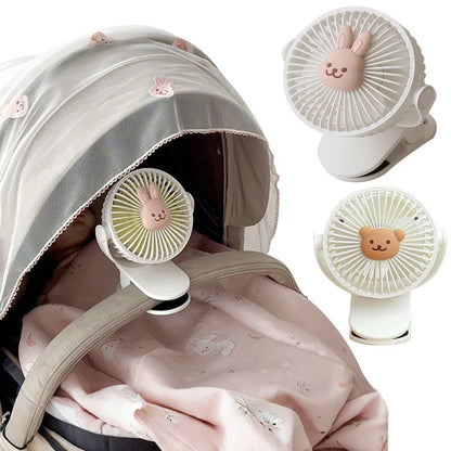 Korean Baby Cart Stroller Fans Portable Outdoor Fan Clip Cute Bear Bunny Rechargeable Handheld Electric Fan for Home 3 Speeds