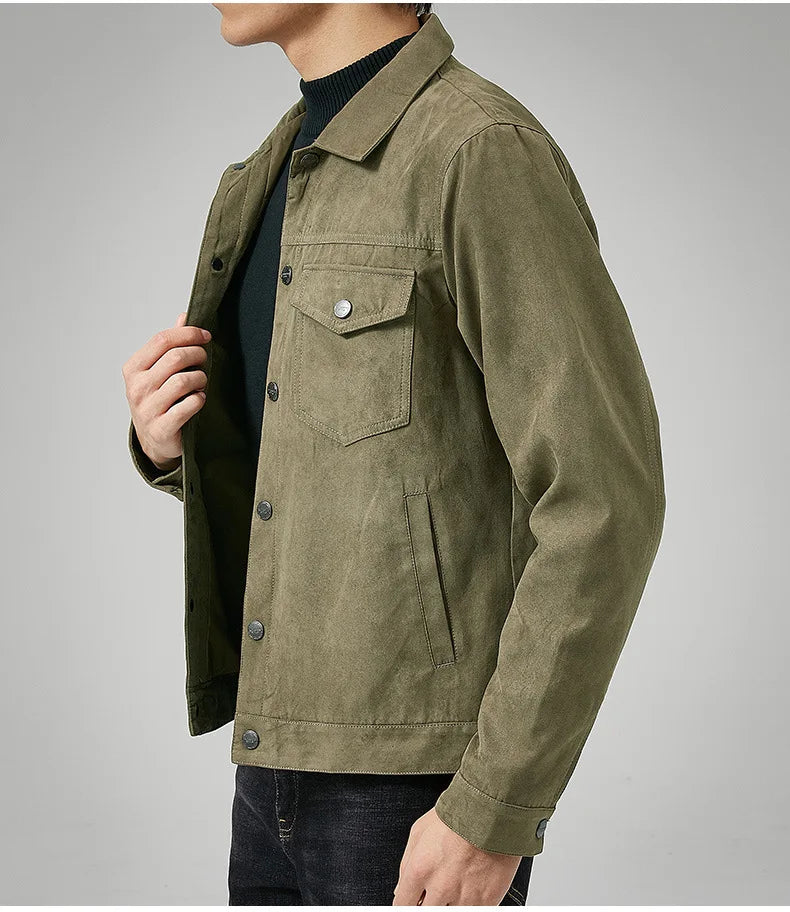 British Style Jacket Spring and Autumn Men's Casual Jacket Suede Trendy Button Up Jacket Casual Personality Men's New Clothing
