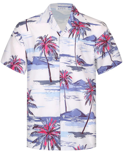 Summer Fashion Mens Hawaiian Shirts Short Sleeve Button Coconut Tree Printed Casual Beach Aloha Shirt Plus Size 6XL Hombre Ropa