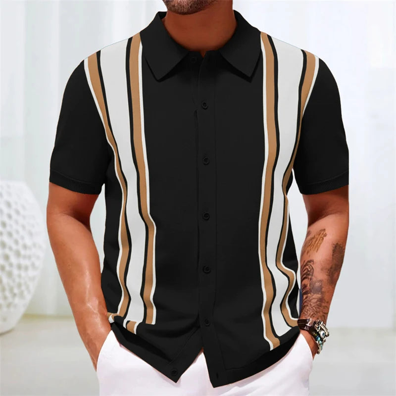 European Style Jacquard Polo Shirts Man Knitwear Business Casual Summer Coolness Quality Viscose Elastic Silky Camisas De Hombre