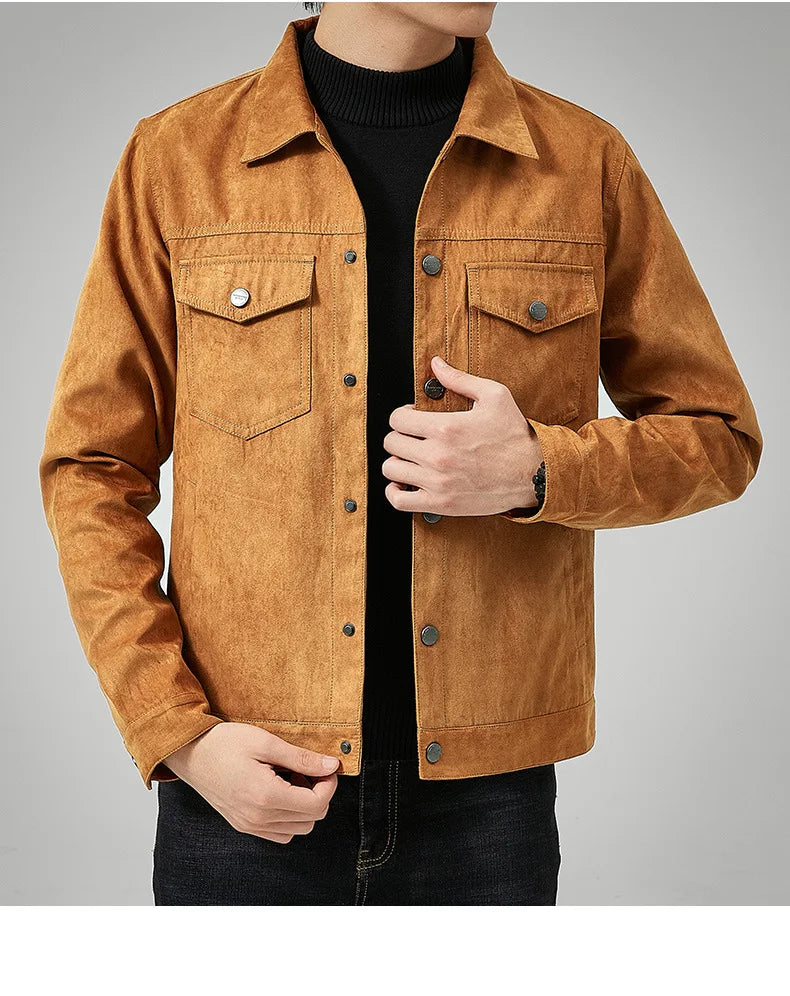 British Style Jacket Spring and Autumn Men's Casual Jacket Suede Trendy Button Up Jacket Casual Personality Men's New Clothing