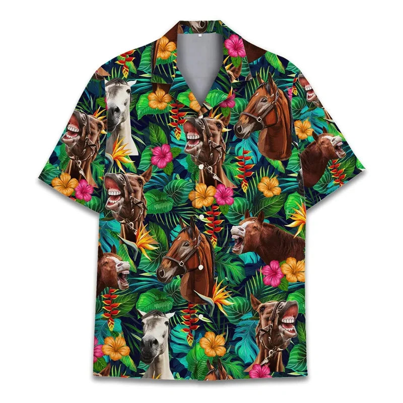 3D Printed Monkey Floral Leaf Hawaiian Shirt Men Orangutan Graphic Blouse Summer Holiday Short Sleeves Street Beach Aloha Shirts