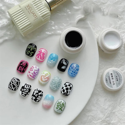 New Nail Poke Poke Nail Art Glue Black White Wave Texture Lace Hole Nail Painting Art Gel DIY Manicure Decoration Nails Salon