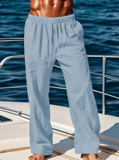 Men s Lightweight Linen Blend Pants with Elastic Waistband and Relaxed Fit for Summer Beach Vacation Casual Wear