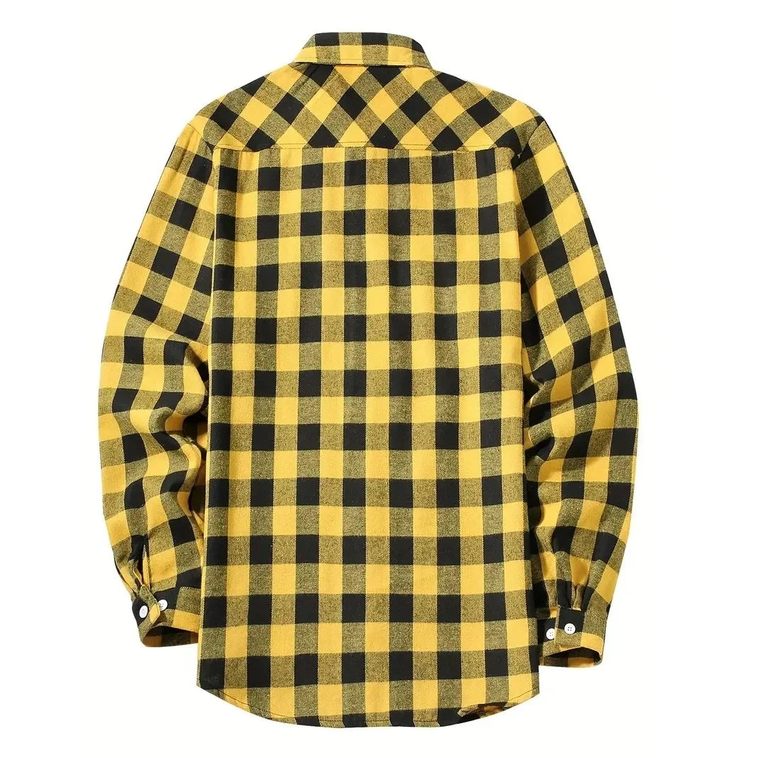 Camisas de hombre con un solo botón, clásicas a cuadros, informal elegante, camisa de franela de manga larga, dos bolsillos en el pecho, diseño de primavera otoño, tops para hombre