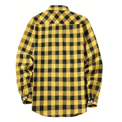 Camisas de hombre con un solo botón, clásicas a cuadros, informal elegante, camisa de franela de manga larga, dos bolsillos en el pecho, diseño de primavera otoño, tops para hombre