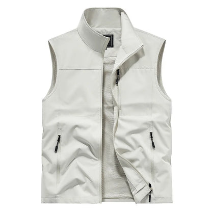 Chalecos cargo de verano para hombre, finos, de malla transpirable, chalecos sin mangas para escalar, chaquetas, ropa deportiva masculina, chalecos informales 6XL