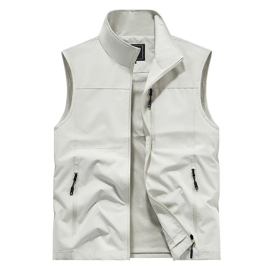 New Summer Men Outdoor Cargo Vests Thin Mesh Breathable Waistcoats Climbing Sleeveless Jackets Male Sportswear Casual Vests 6XL
