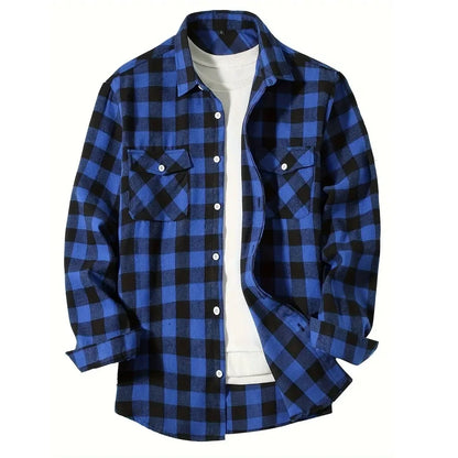 Camisas de hombre con un solo botón, clásicas a cuadros, informal elegante, camisa de franela de manga larga, dos bolsillos en el pecho, diseño de primavera otoño, tops para hombre