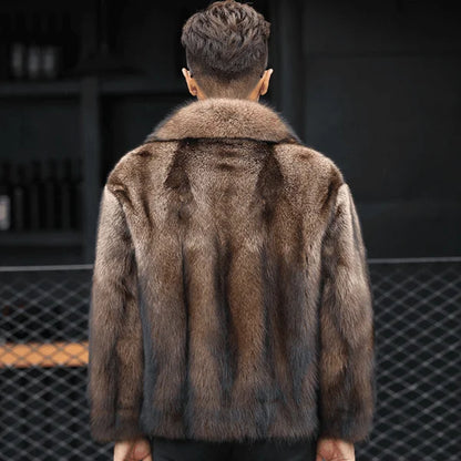 Luxury Brand Men's Mink Fur Coat Winter New Thicken Fox Fur Outerwear Jacket Short Fashion Comfortable Fur Coat Turn-down Collar