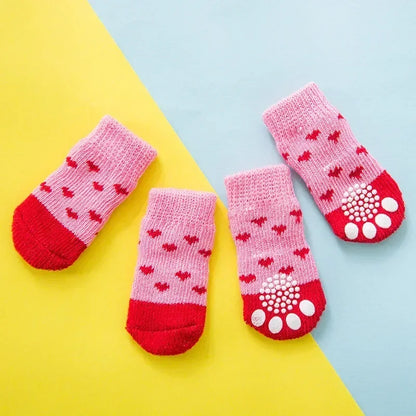 4pcs/set Dog Socks Cute Pattern Foot Covers Warm Anti Slip Shoes Puppy Paw Protector Christmas Gift Pet Accessories