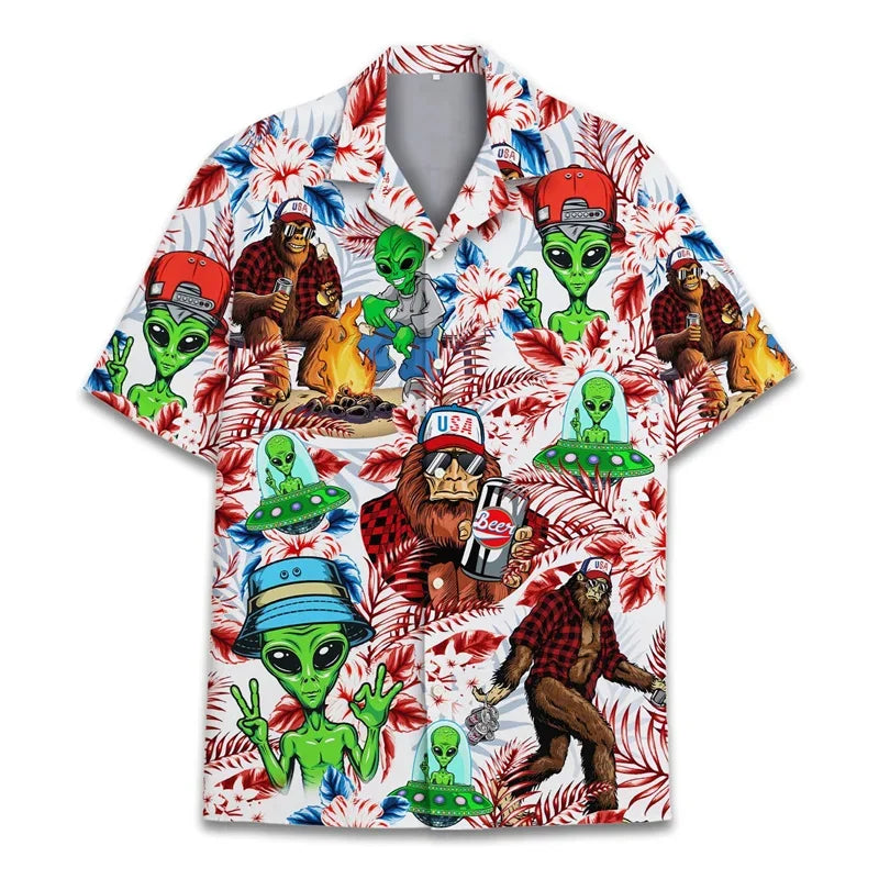 3D Printed Monkey Floral Leaf Hawaiian Shirt Men Orangutan Graphic Blouse Summer Holiday Short Sleeves Street Beach Aloha Shirts
