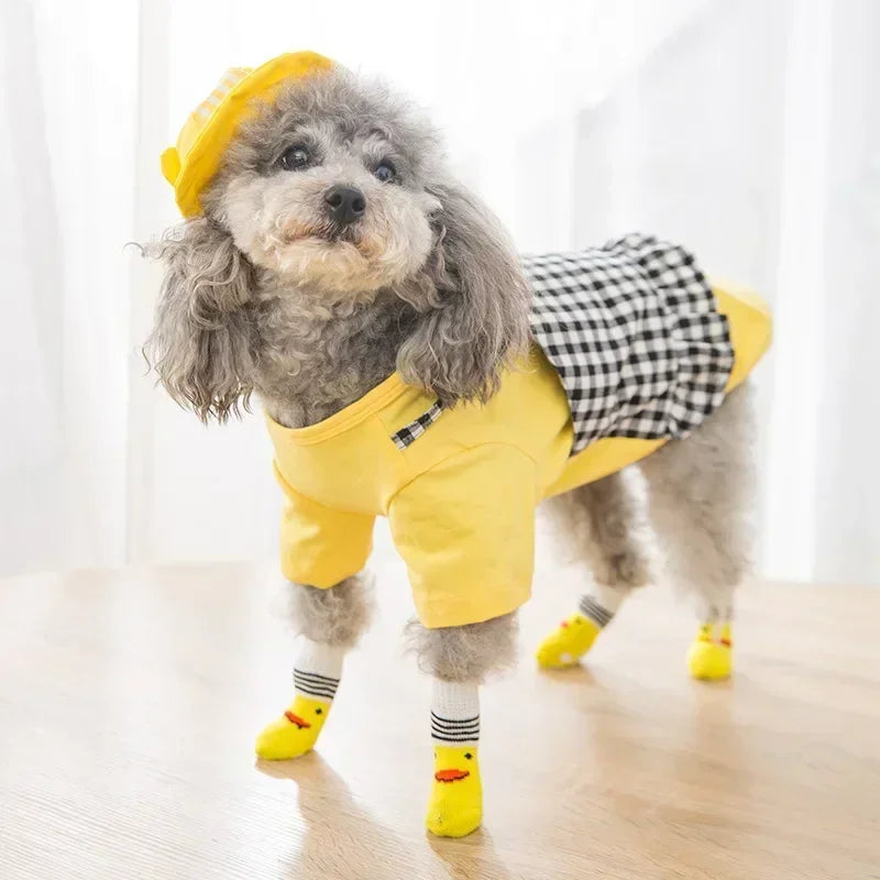 4pcs/set Dog Socks Cute Pattern Foot Covers Warm Anti Slip Shoes Puppy Paw Protector Christmas Gift Pet Accessories
