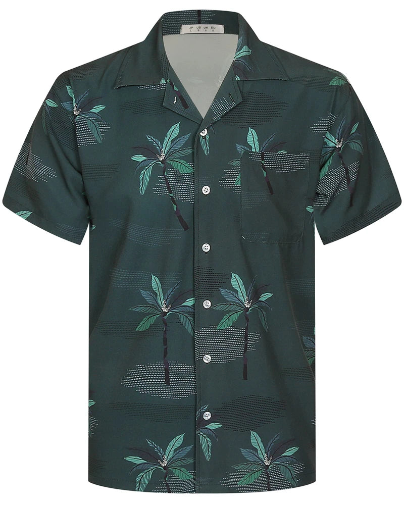 Summer Fashion Mens Hawaiian Shirts Short Sleeve Button Coconut Tree Printed Casual Beach Aloha Shirt Plus Size 6XL Hombre Ropa