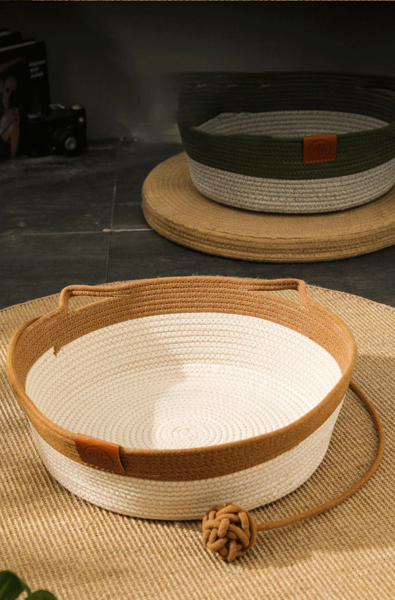 Cat Bed Pet Nest Pure Manual Rattan Woven Cattailgrass Cat Scratch Board Removable Washable Winter Warm Pad All-Season