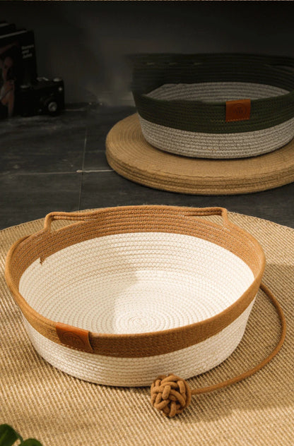 Cat Bed Pet Nest Pure Manual Rattan Woven Cattailgrass Cat Scratch Board Removable Washable Winter Warm Pad All-Season