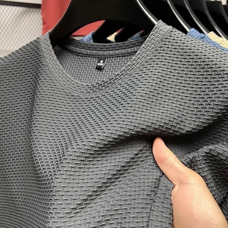 Summer Ice Silk Men's T-shirt Elastic Mesh Round Neck Half Sleeve Base Shirt Breathable Comfortable Short