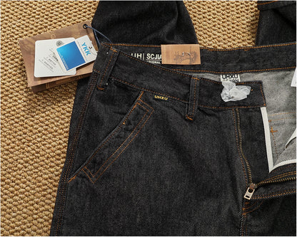 2025 Autumn New American Retro Heavyweight 3D cutting High-end Comfort Denim Men's Fashion Washed Straight Casual Tapered Jeans