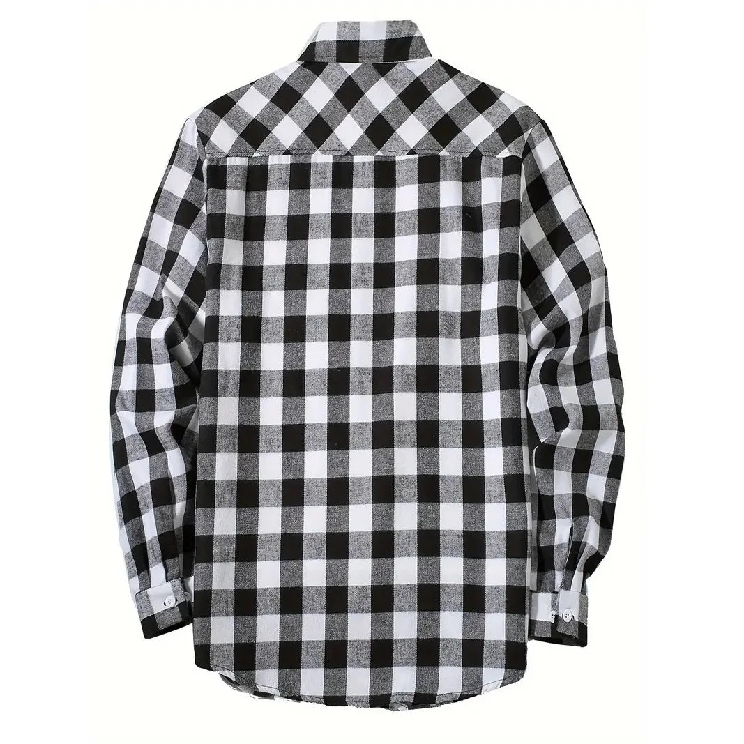 Camisas de hombre con un solo botón, clásicas a cuadros, informal elegante, camisa de franela de manga larga, dos bolsillos en el pecho, diseño de primavera otoño, tops para hombre