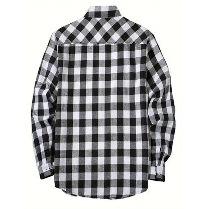 Camisas de hombre con un solo botón, clásicas a cuadros, informal elegante, camisa de franela de manga larga, dos bolsillos en el pecho, diseño de primavera otoño, tops para hombre
