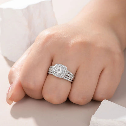 Newshe Luxury 925 Sterling Silver Halo Wedding Ring Set for Women Elegant Jewelry Princess Simulated Diamond Rings