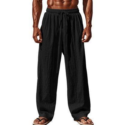 Men s Lightweight Linen Blend Pants with Elastic Waistband and Relaxed Fit for Summer Beach Vacation Casual Wear