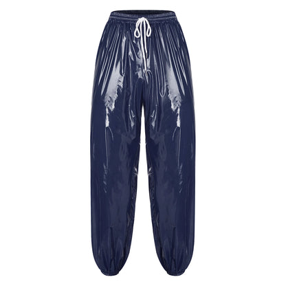 Pantalones Holgados Brillantes para Hombre Y2K con Cordón en la Cintura, Elástico en la Cintura, Bolsillos Laterales, Pantalones de Chándal Holgados y Brillantes, Disfraces de Hip Hop